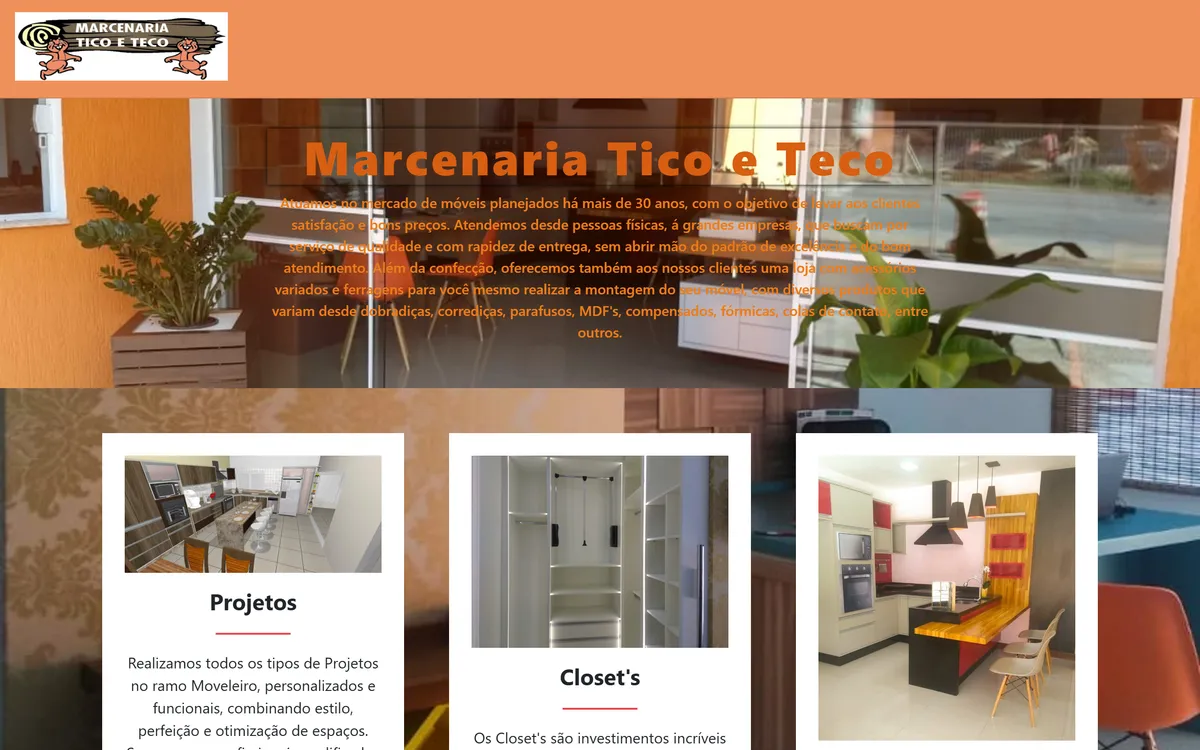 Site anterior da Marcenaria Tico e Teco