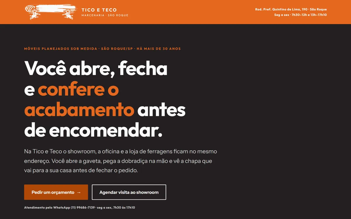 Novo site da Marcenaria Tico e Teco, de São Roque, feito pela Viva Voz